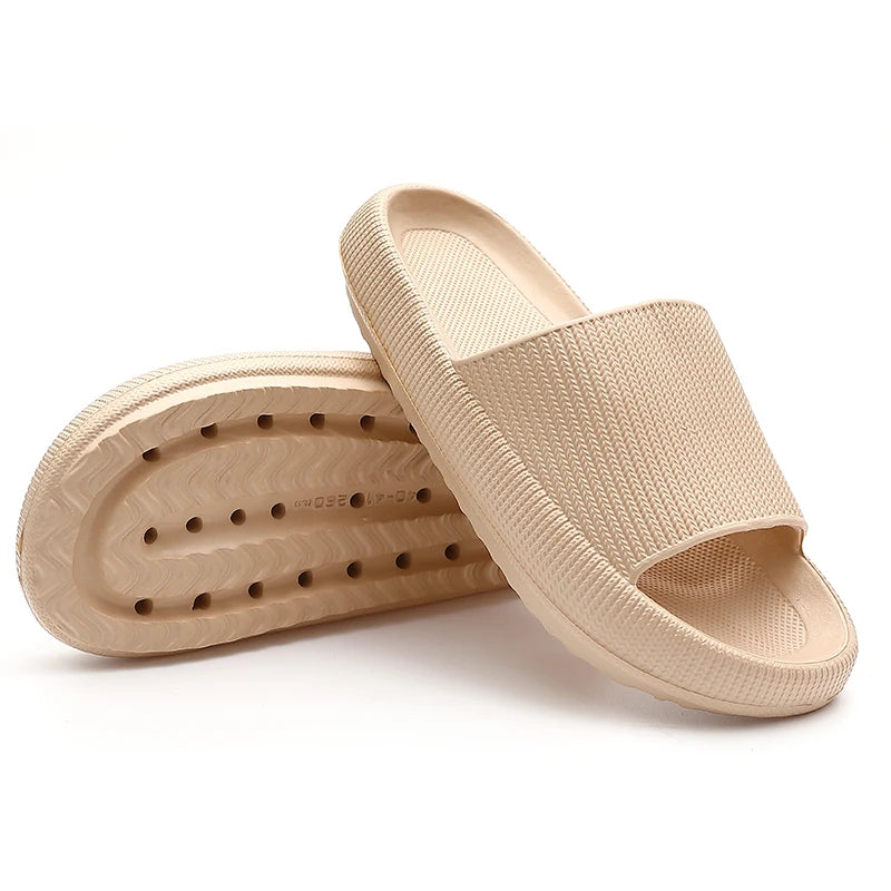 Cloud Cushion Slides Fashion Women Summer Soft Slippers Thick Platform Bathroom Home Men Indoor Non-slip Anti-slip Female Khaki