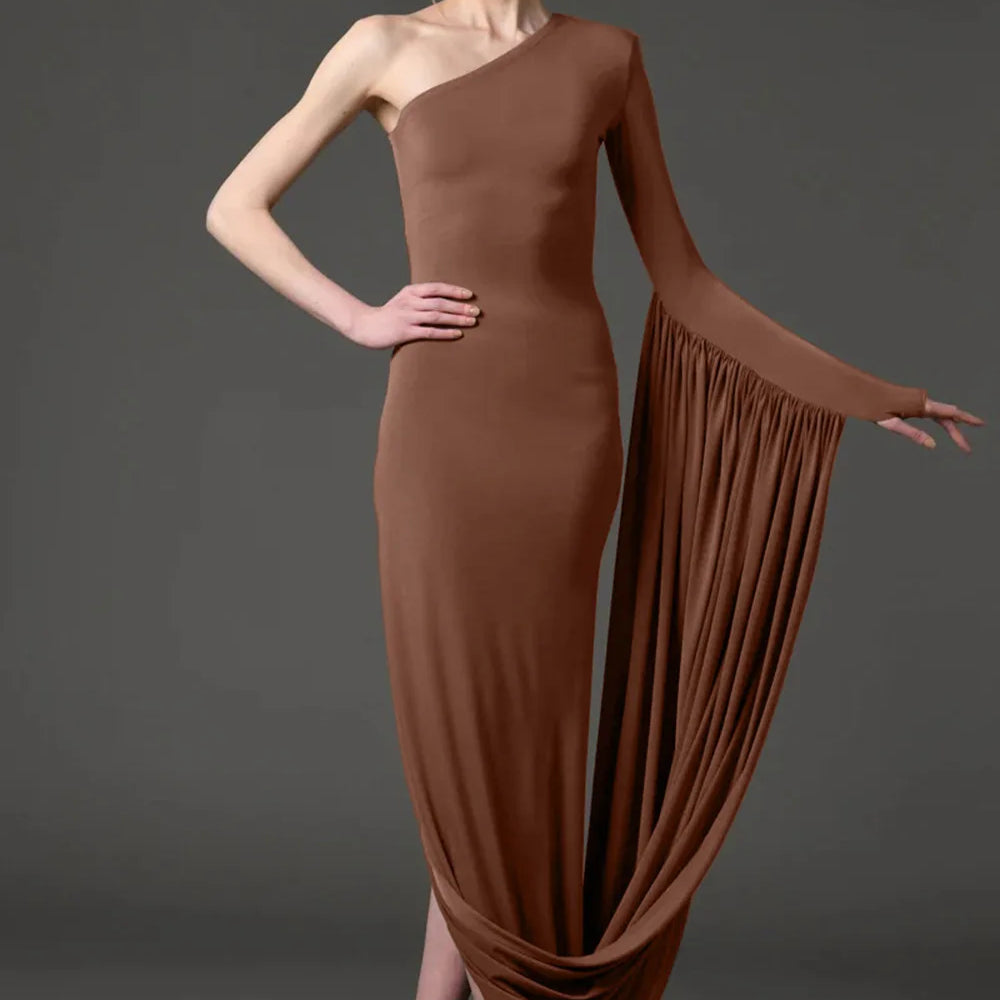 Sexy Off-shoulder Long Skirt High-end Women's Slim Single-sleeved Dress Celebrate Evening Party Outfit Wholesale