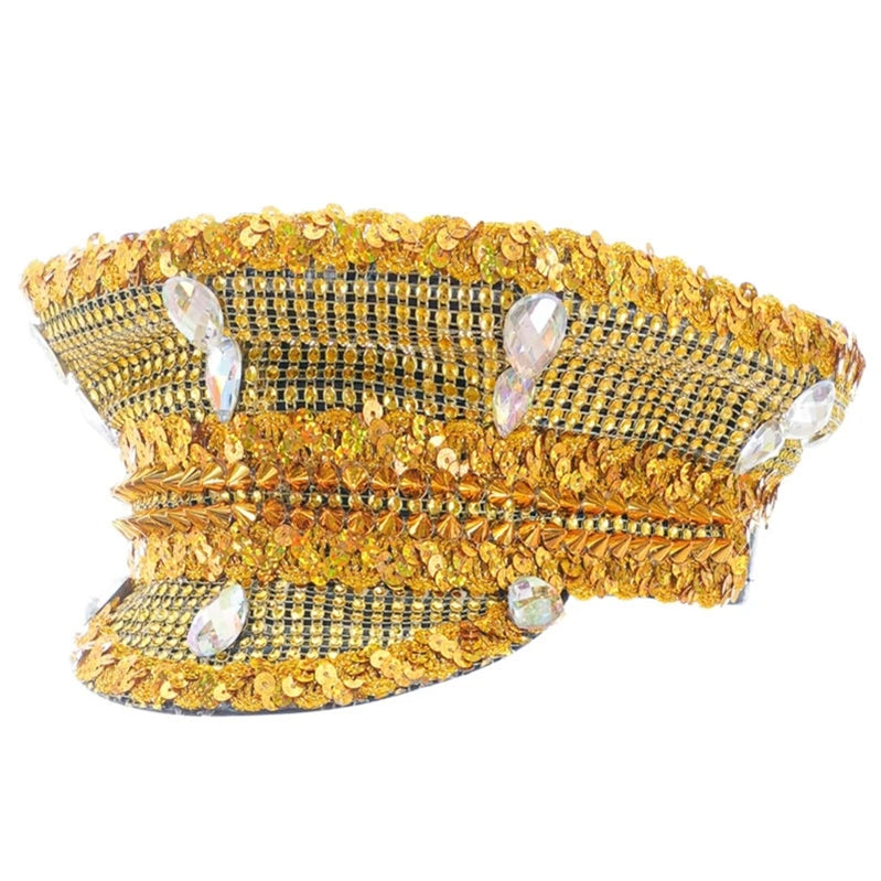 Rhinestones Bridal Hat for Wedding Glittering Fedora Sequin Hat Novelty-Party Hat Holiday Captain Hat for Bridal Shower 54 60cm 1