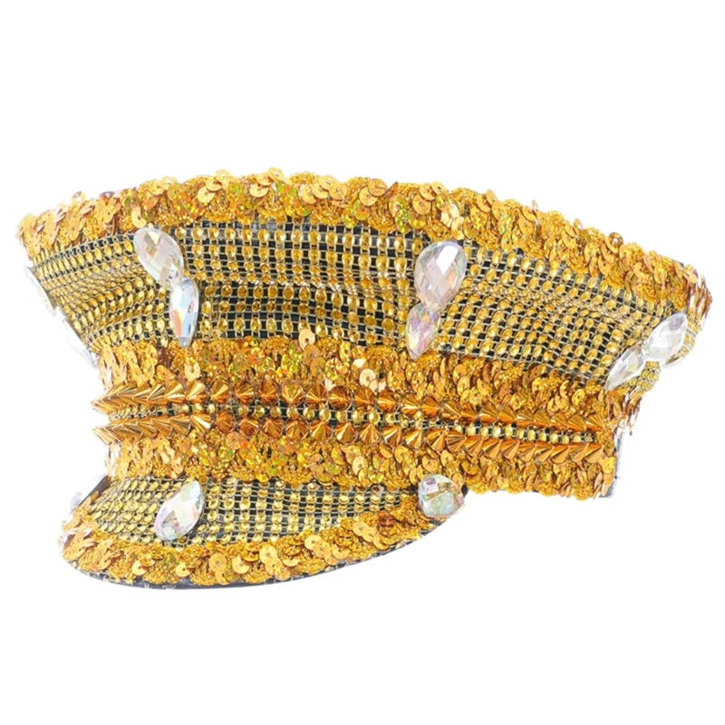 Rhinestones Bridal Hat for Wedding Glittering Fedora Sequin Hat Novelty-Party Hat Holiday Captain Hat for Bridal Shower 54 60cm 1
