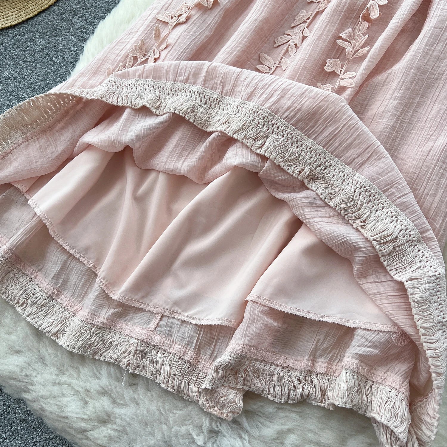 Chic Three-dimensional floral Embroidered lace Elegant Korean Fashion Fairy Sexy High Waist  Summer Women Beach Vacation Robe