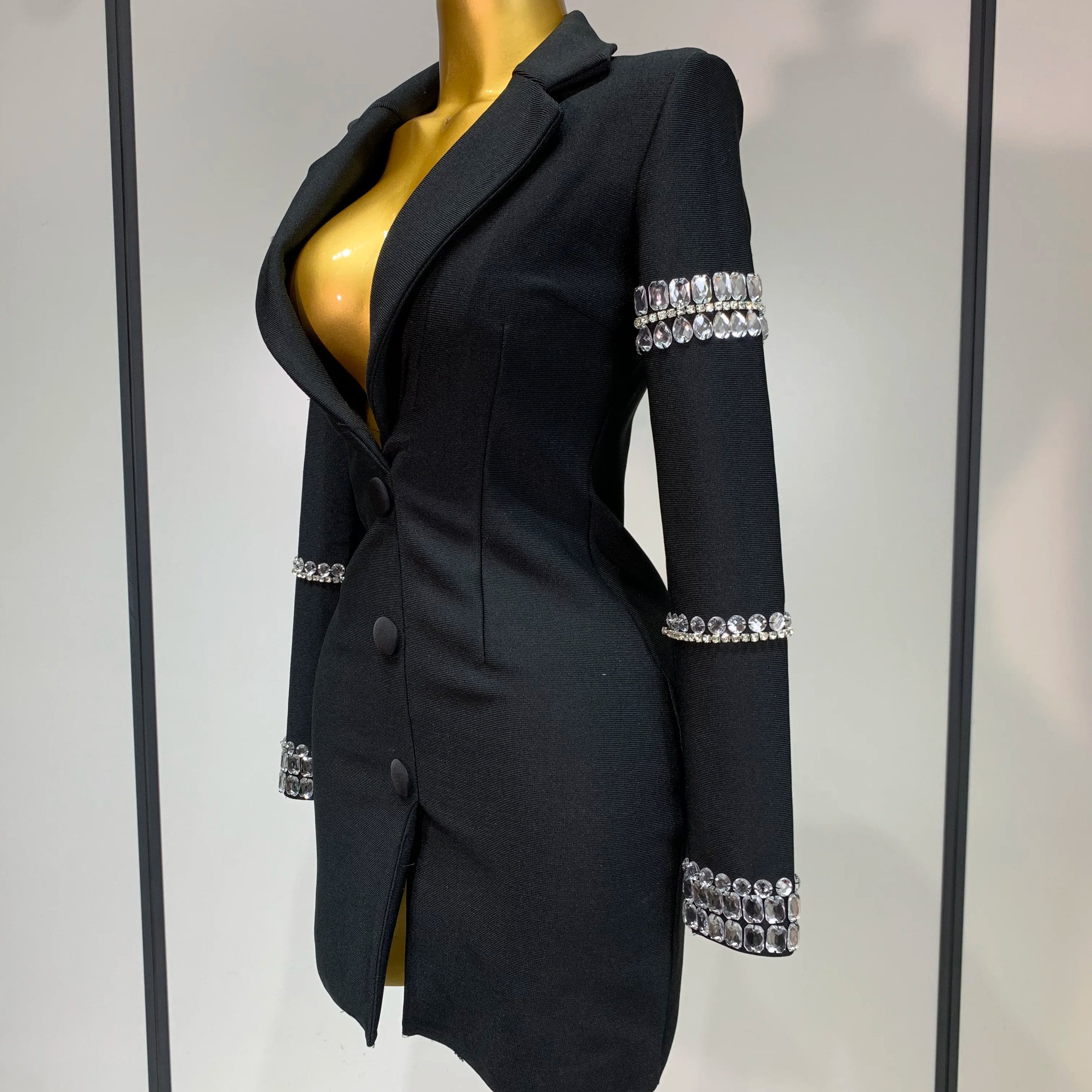 Women Sexy Long Sleeve V Neck Beading Rhinestone Mini Bodycon Bandage Dress 2025 Celebrity  Elegant Evening Party Birthday Dress