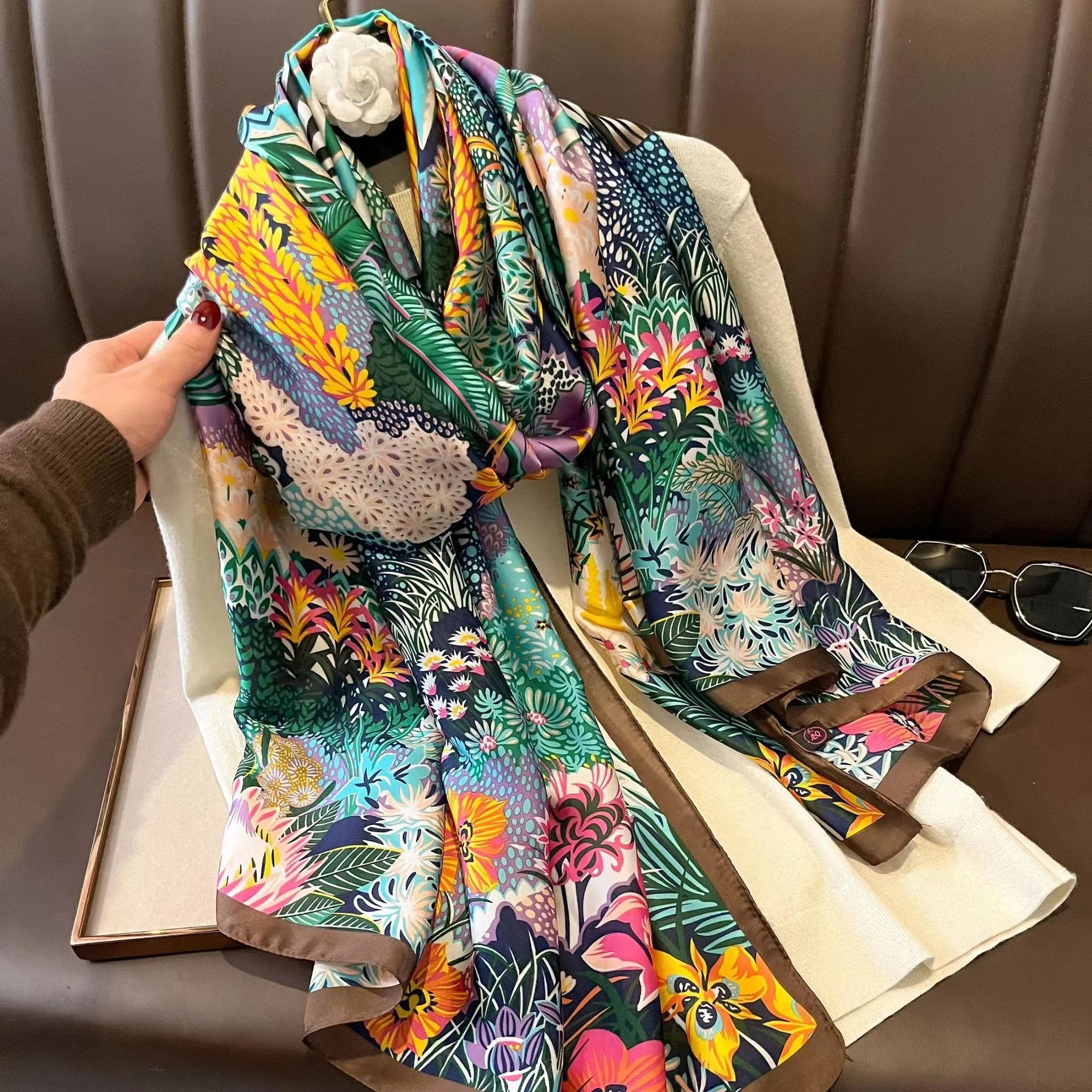 180*90cm Luxury Brand Spring Summer Autumn Women Clothing New Fashion Color matching printed silk scarf lady popular turba 33 180cmx90cm
