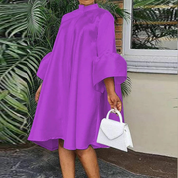 Women Loose Shirt Dress Puff Sleeves White Dresses Summer Autumn Fashion Casual Classy Holiday Robes Large Size 3XL Tunic 2023 PURPLE
