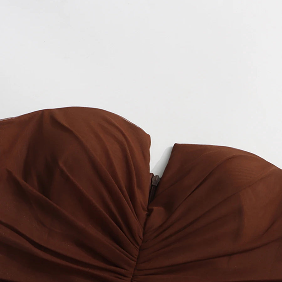 TWOTWINSTYLE Solid Slimming Sheer Dresses for Women Diagonal Collar Sleeveless Patchwork Folds Irregular Dress Female Clothing