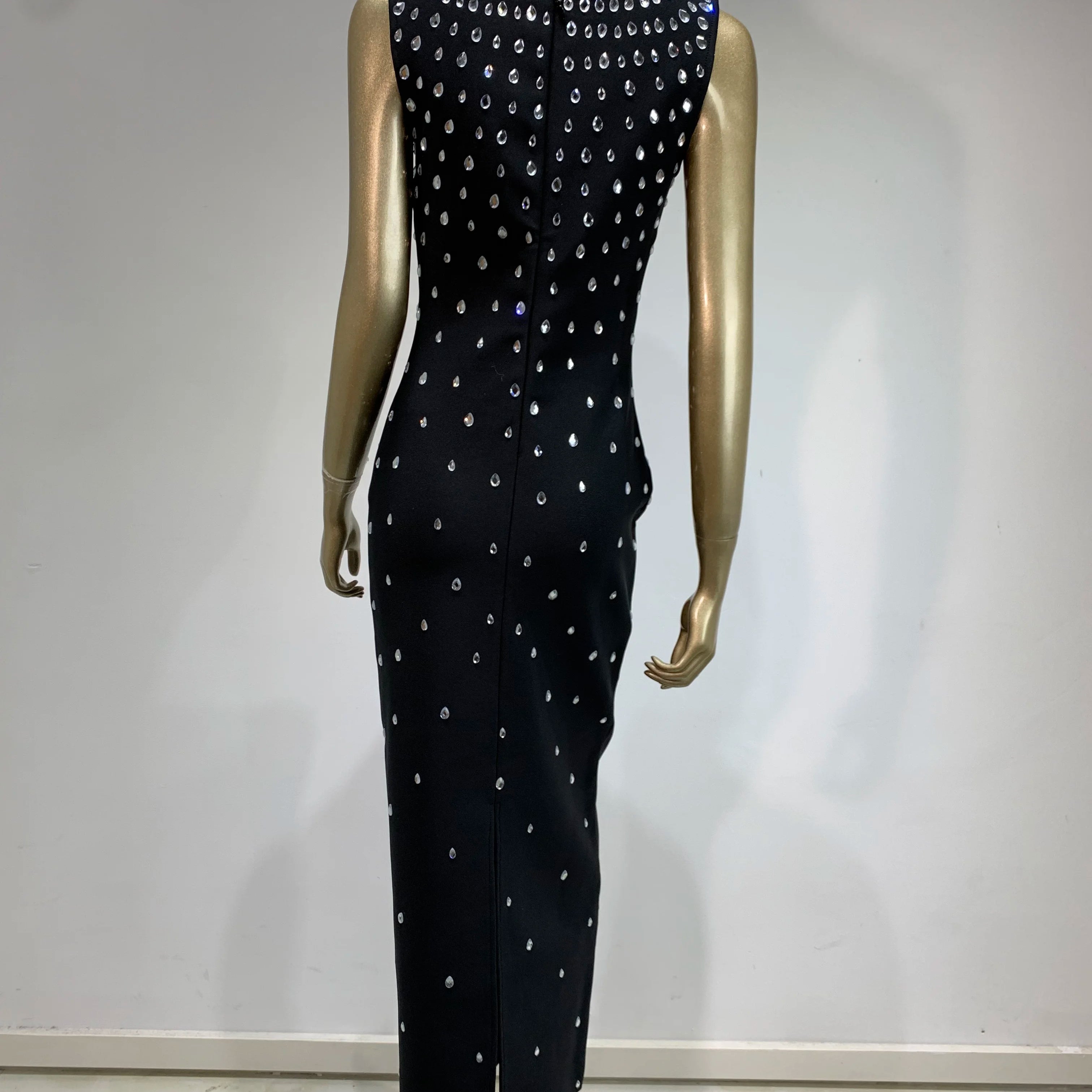 Women Celebrity Sexy Tank Studded Sky Blue Black Maxi Long Bodycon Bandage Dress 2024 Elegant Evening Club Party Outfit