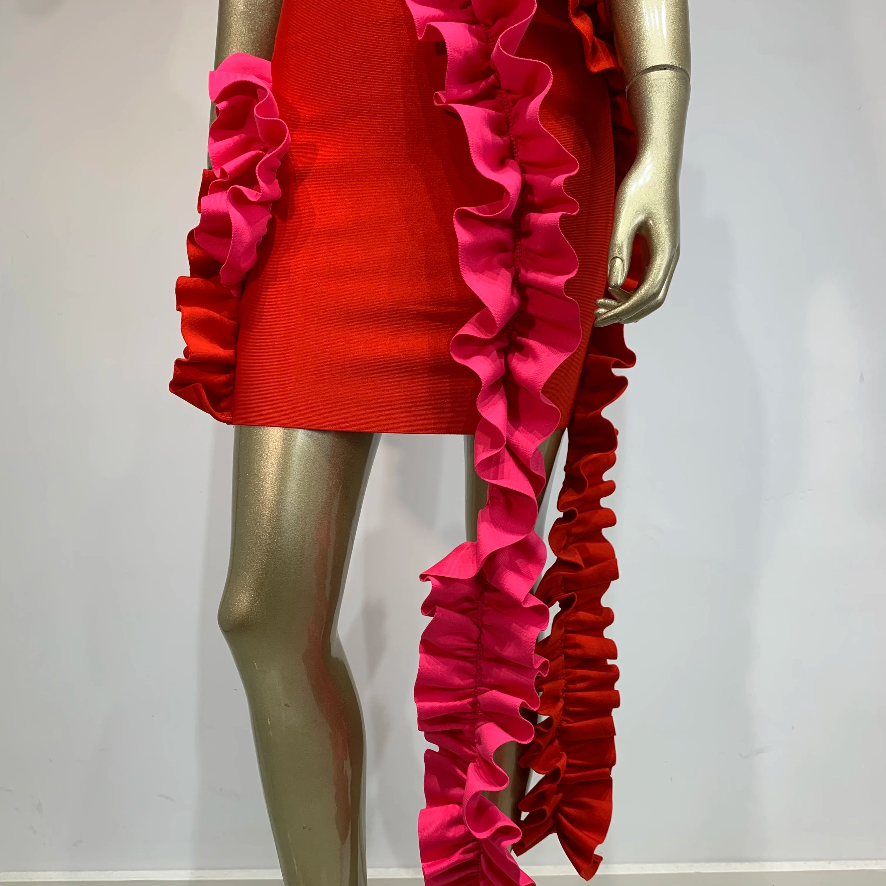 Women Summer Bandage Dress 2024 Women Celebrity Sexy One Shoulder Ruffles Red Bodycon Elegant Evening Club Party Dress