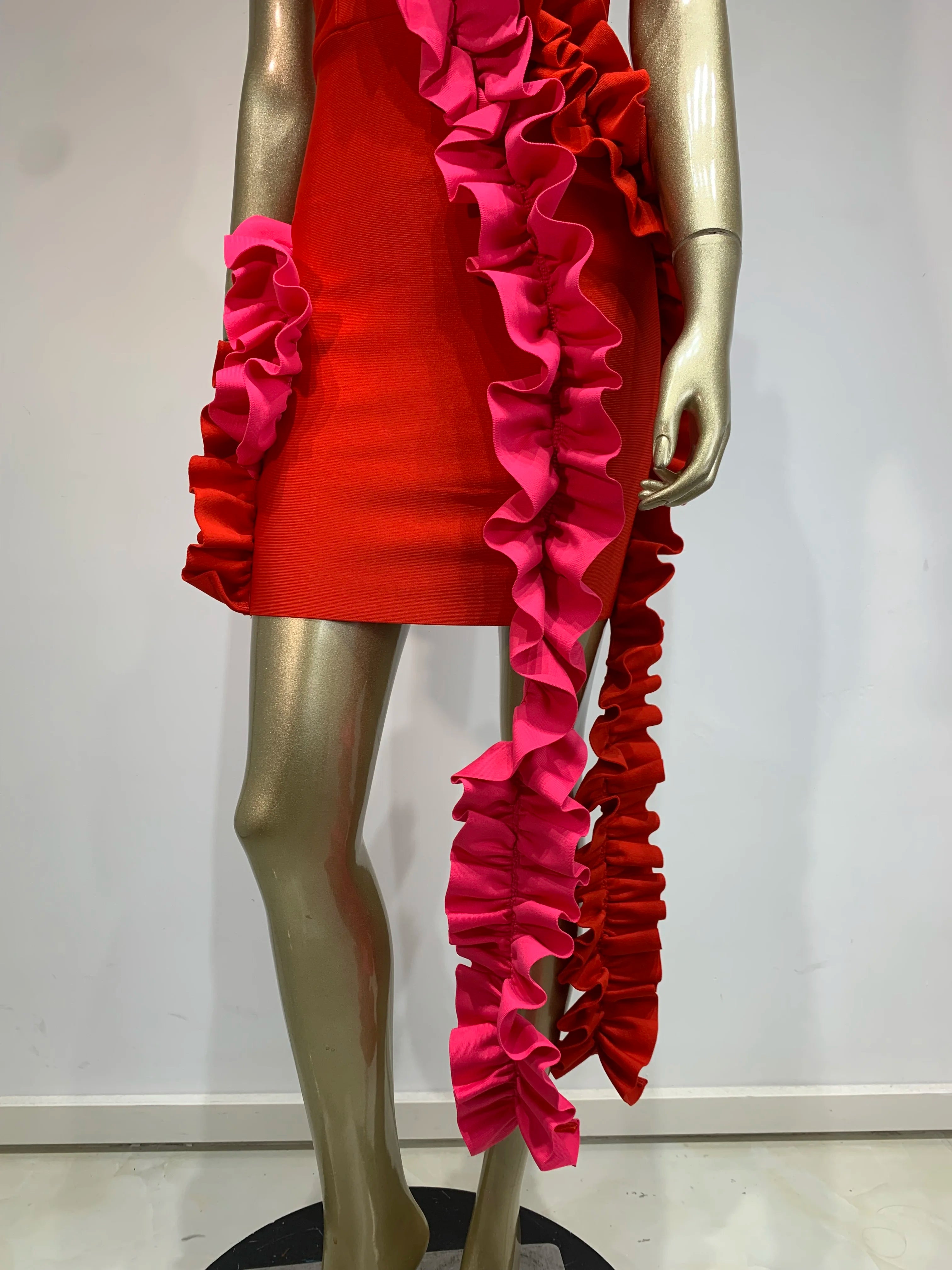 Women Summer Bandage Dress 2024 Women Celebrity Sexy One Shoulder Ruffles Red Bodycon Elegant Evening Club Party Dress