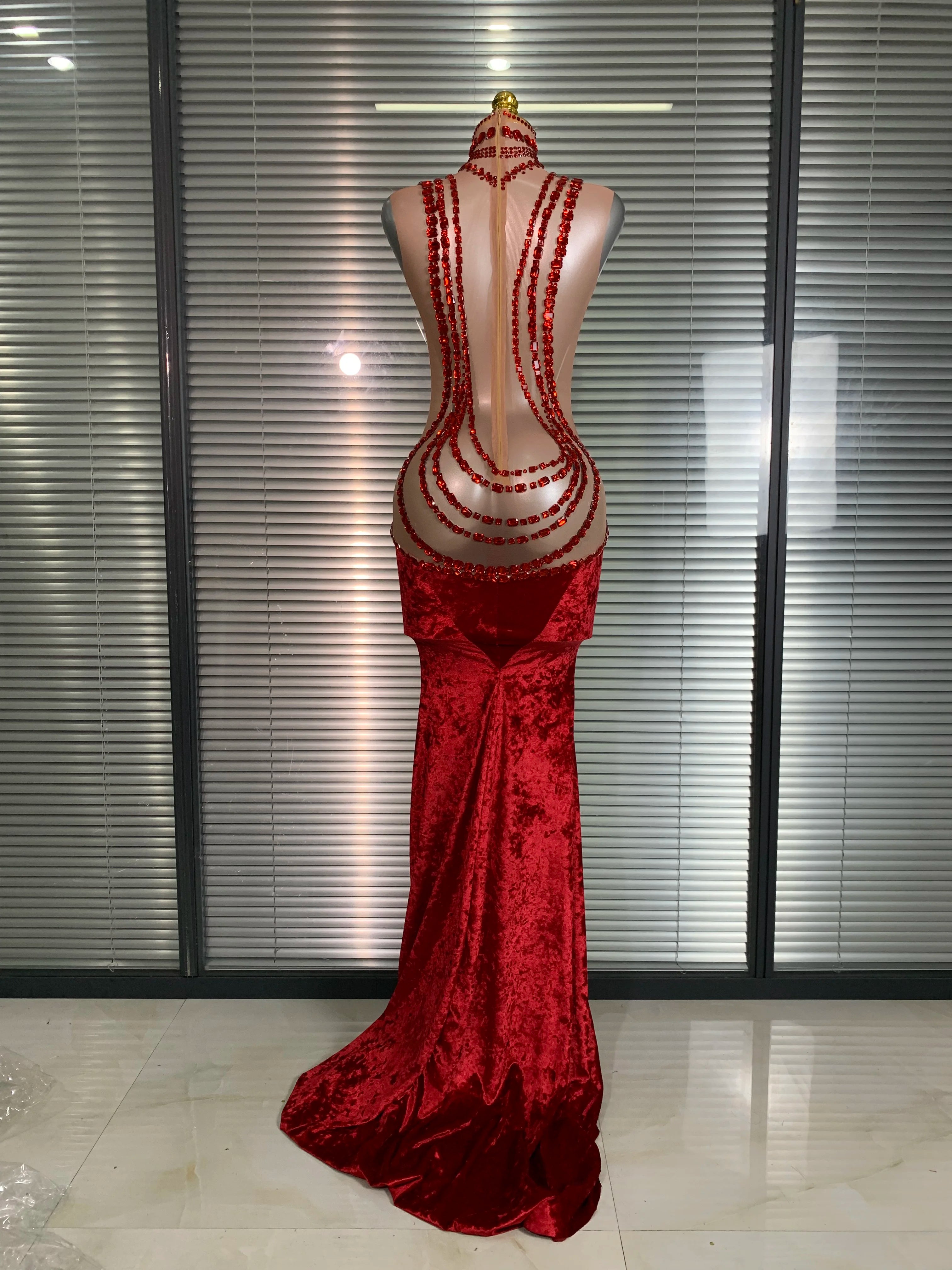 INS New Women Sexy See Through Crystal Diamonds Rhinestones Maxi Dress Stretchy Velvet Party Singer Stage Costume