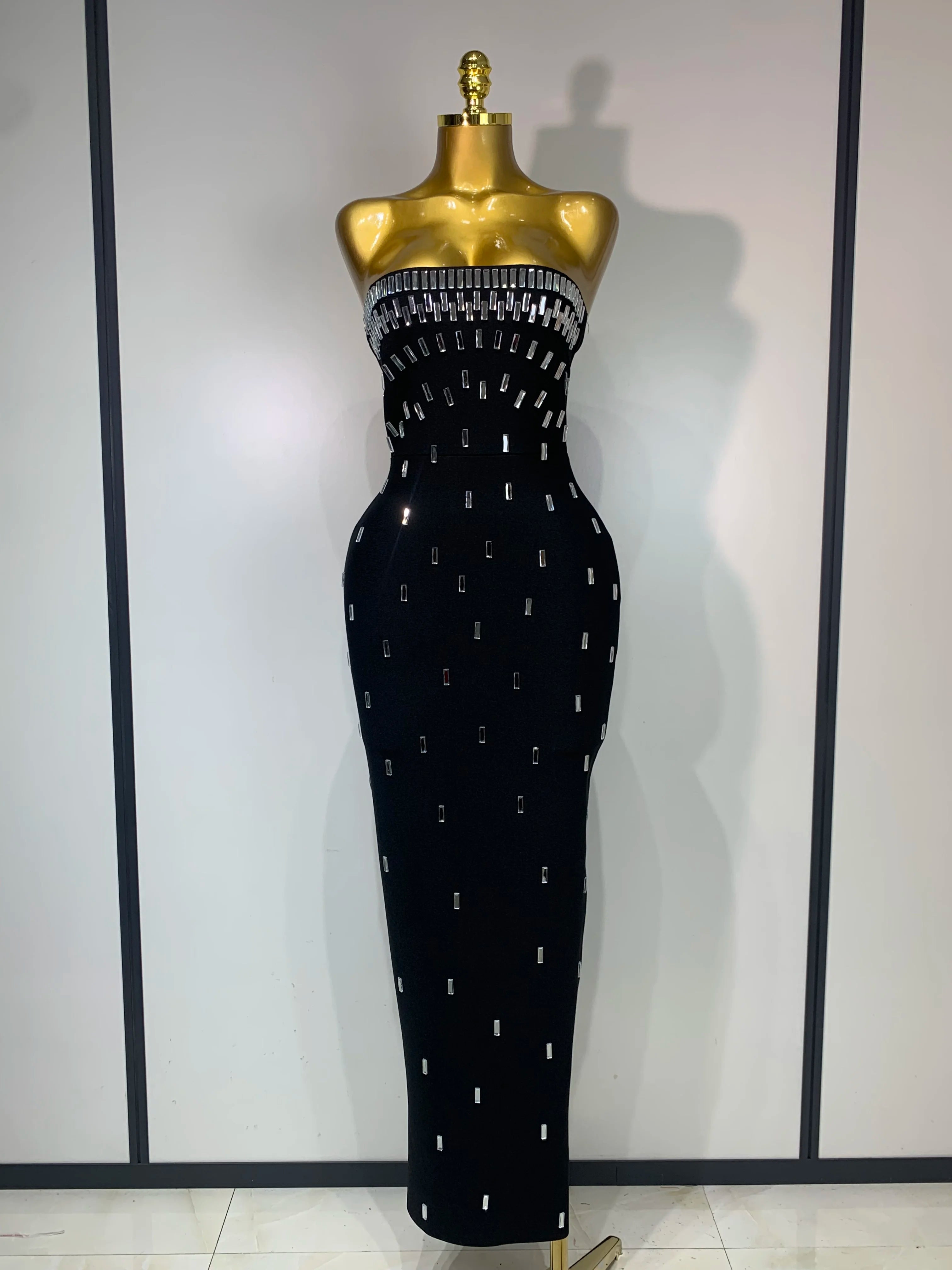 Fashion Sexy Strapless Bodycon Bandage Dress Luxury Rhinestone Celebrity Elegant Evening Prom Gown Birthday Wedding Guest Dress