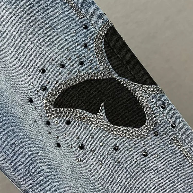 Butterfly Sequins Jeans Women Bling Bling Spring Autumn Woman High Waist Pencil Denim Pants