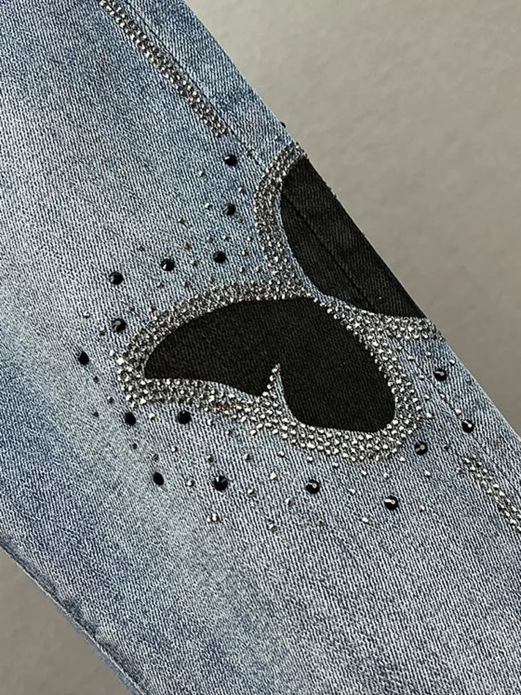Butterfly Sequins Jeans Women Bling Bling Spring Autumn Woman High Waist Pencil Denim Pants