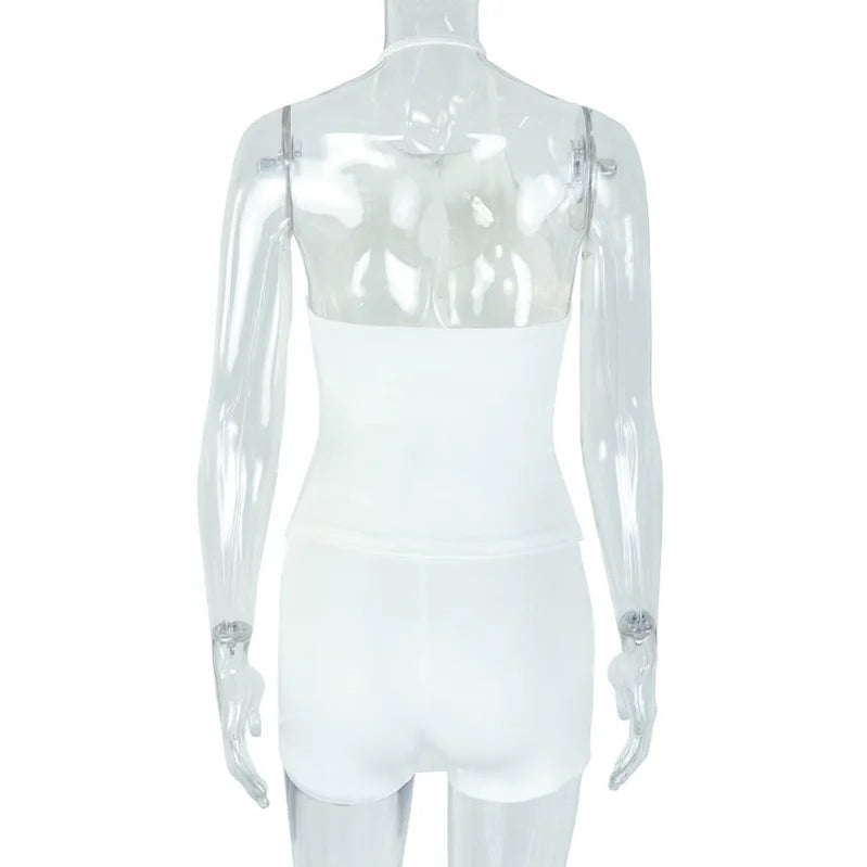 CM.YAYA 2025 Summer Women's Set Sleeveless Hollow Out Top+ Skirts Shorts Cute Street Two 2 Piece Sets Street Outfits Tracksuit