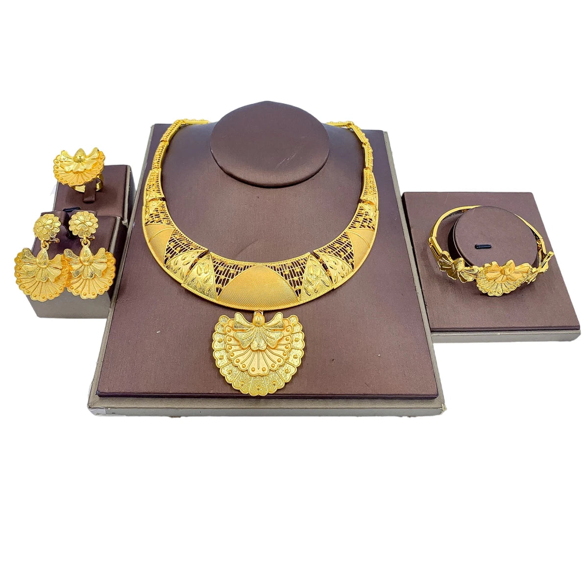 Dubai Gold Plated Jewellery for Women Luxury Indian Wedding Jewelry Sets Nigerian Bridal Costume Party 24k Necklace Earring LFH-10 Resizable 45cm