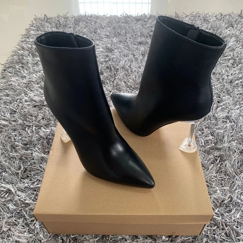 Ankle Boots Women Quality Pointed Toe Boots Female Fashion Short Boot Black High Heels Women Shoes Big Size 42
