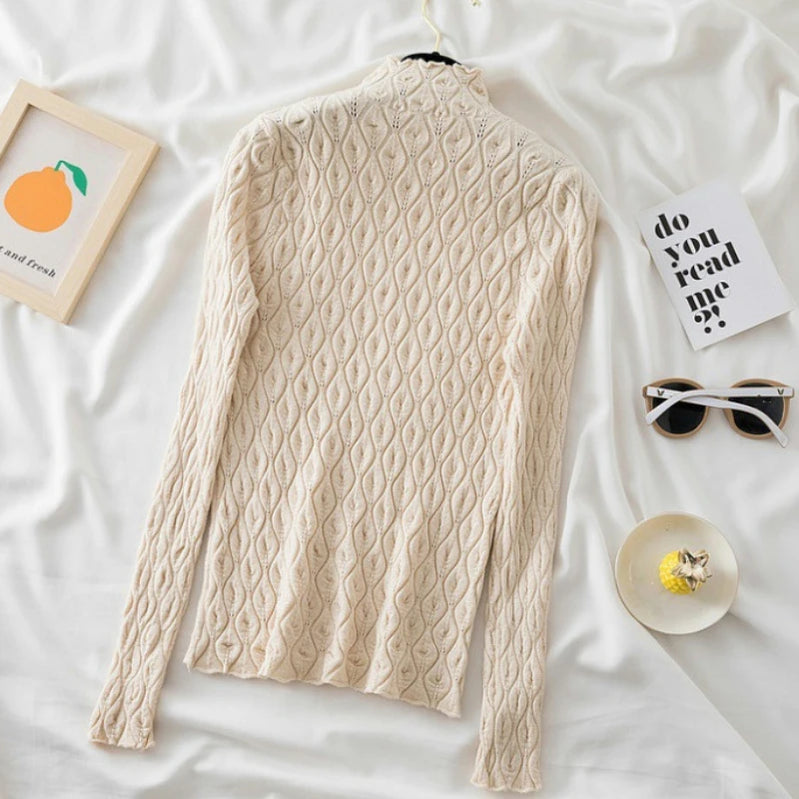 Cashmere Turtleneck Women Sweaters Slim Tops Autumn Winter Warm Pullover Office Lady Knitted T-shirts Jumper Soft Pull Female 50416 apricot One Size