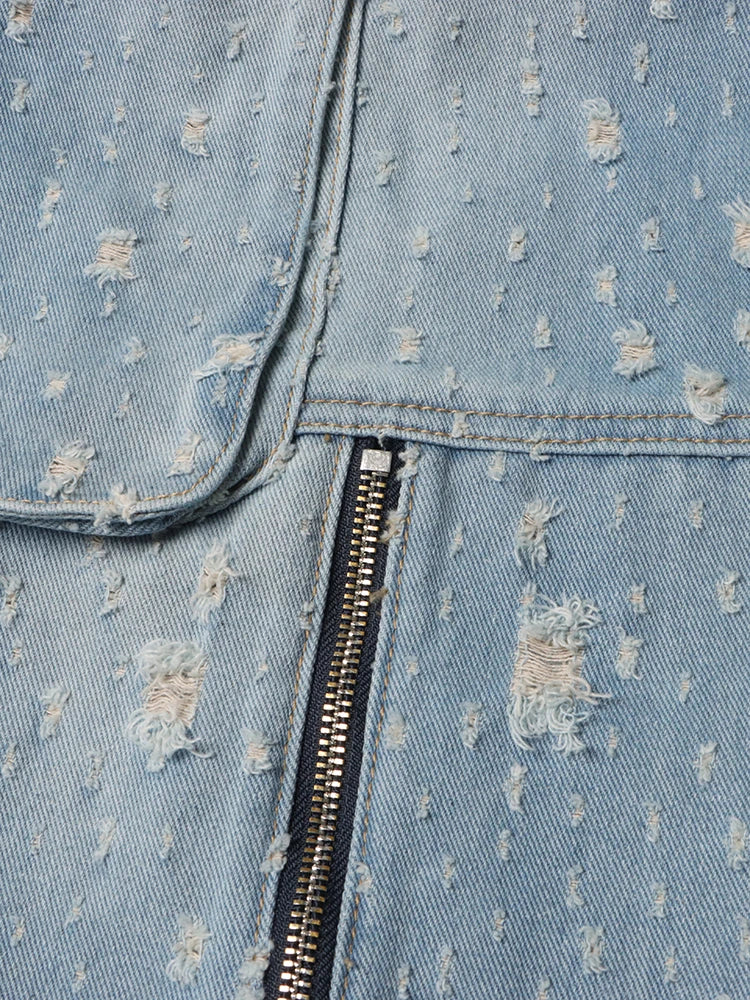 Solid Patchwork Pockets Casual Denim Trousers For Women High Waist Spliced Zipper Streetwear Wide Leg Jeans Female Fashion