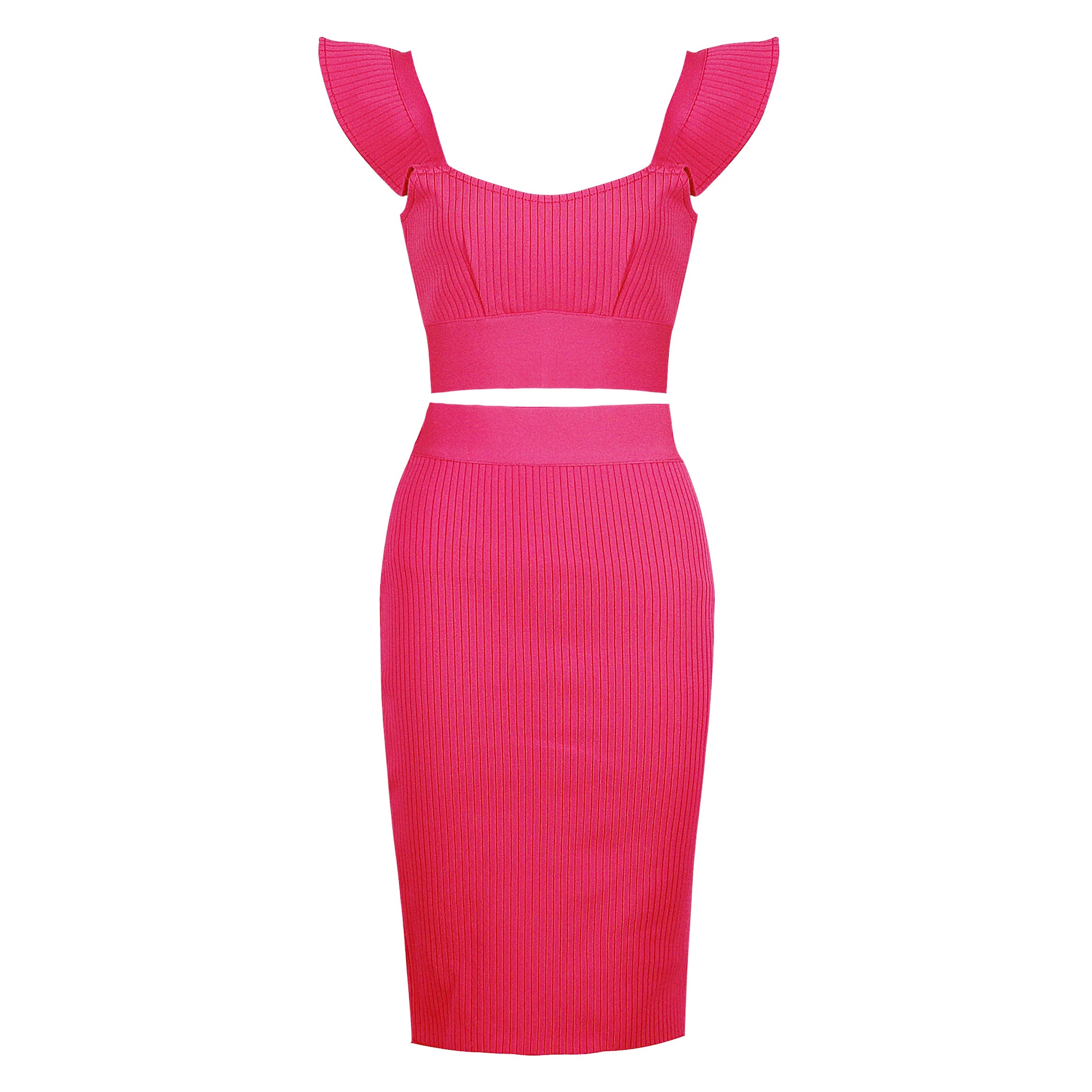 Style Sexy Fashion Pink Black Red Bodycon Rayon Two Pieces Bandage Dress Two Pieces & Skirt Set