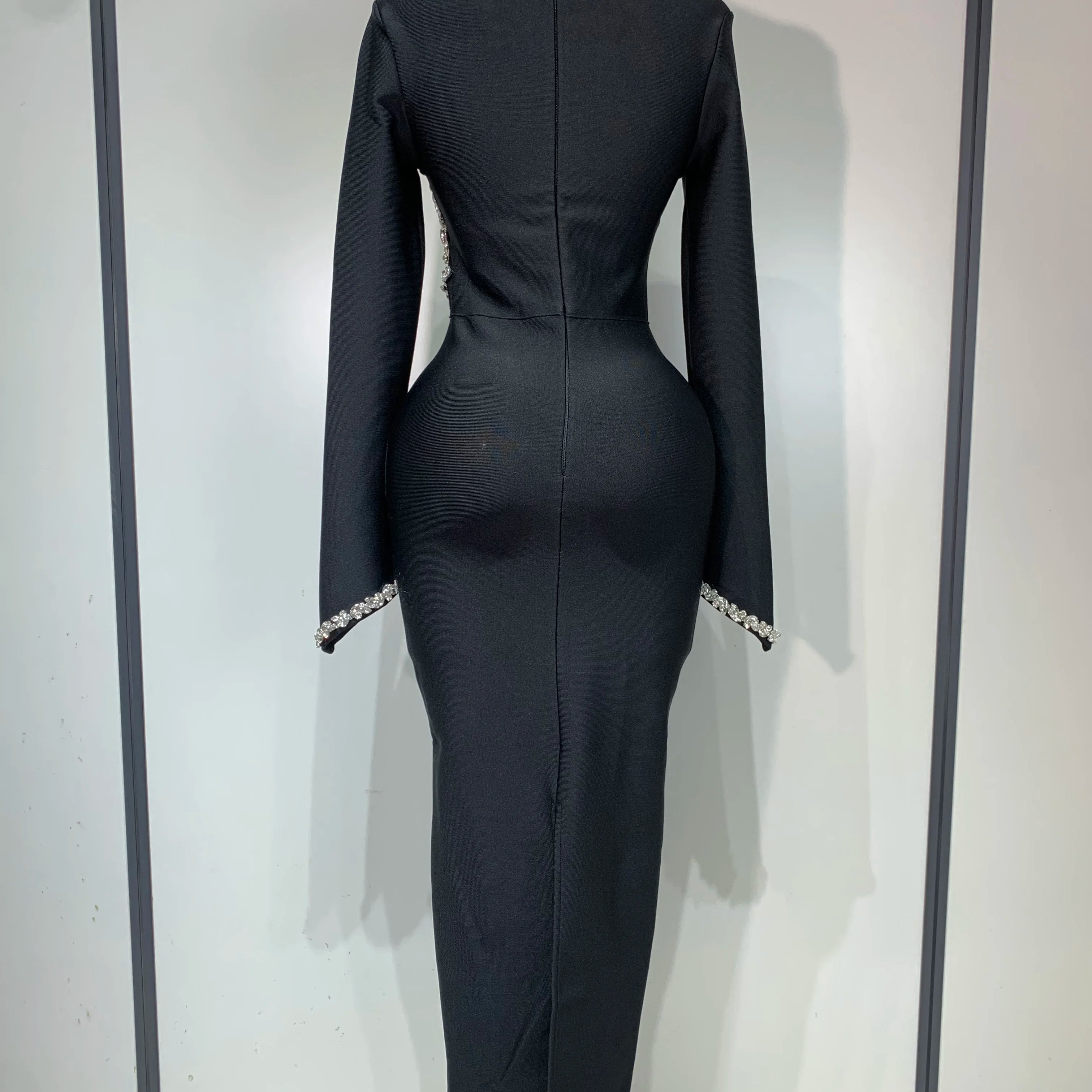 Women Sexy Long Sleeve Diamonds Maxi Long Bodycon Bandage Dress 2025 Celebrity Elegant Evening Party Luxury Birthday Dresses