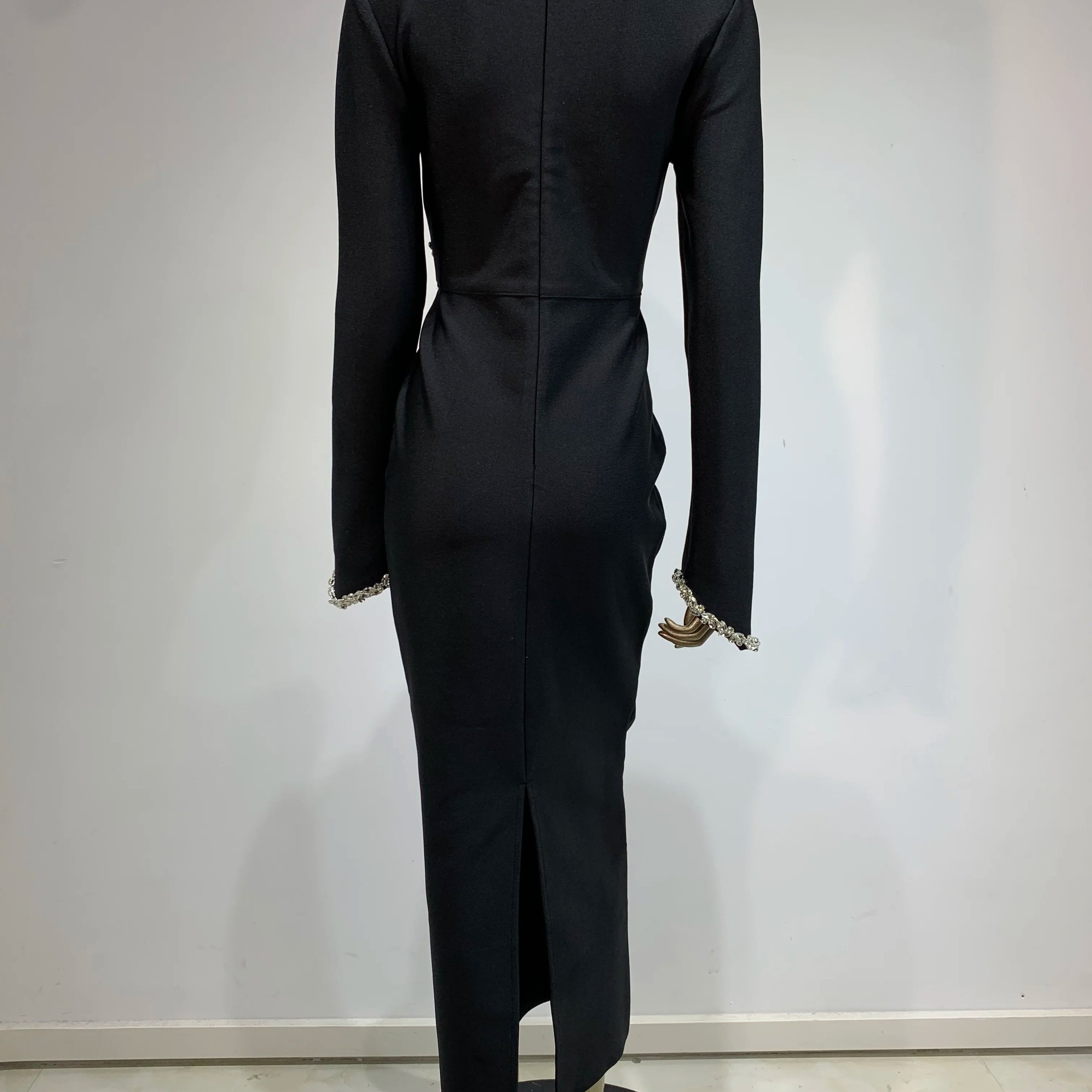 Women Winter Celebrity Sexy Turtleneck Diamonds Black Maxi Long Bodycon Bandage Dress 2024 Elegant Evening Club Party Dress