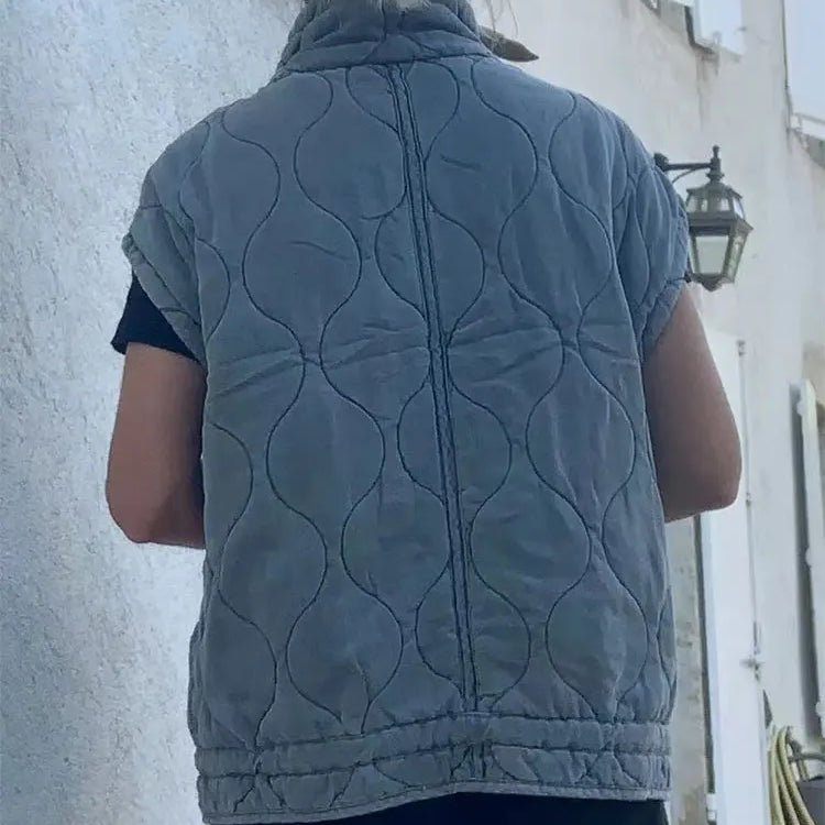 Autumn Winter Women Pocket Parkas Cotton Vest Jacket Zipper Sleeveless Female Padded Waistcoat