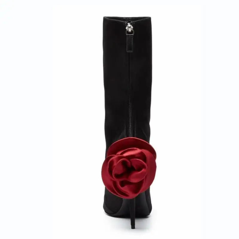 Big Size 34-46 Autumn Winter New Fashion Flower Short Boots Zip Thin High Heel Pointed Toe Sexy Pumps Women's Shoes Pink Red