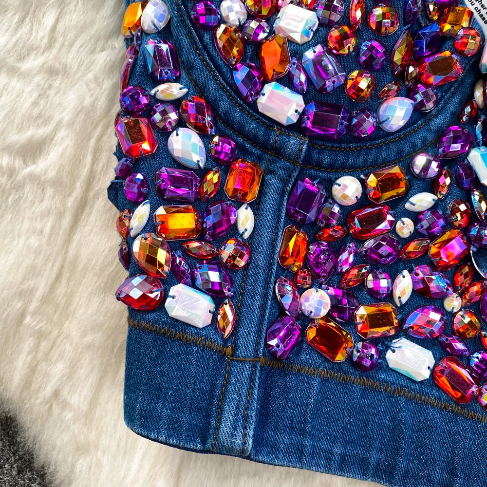 Punk Corset camisole women high waist Tube top short crop tops fashion Sparkly diamond Sequins party clubwear tank tops women