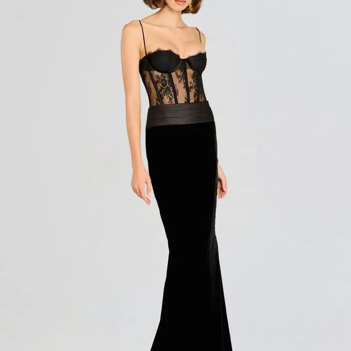 Black Color Women Sleeveless Sexy Strap Lace Bodycon Long Dress Valentine's Day Celebrate Birthday Vacation Outfit Vestido