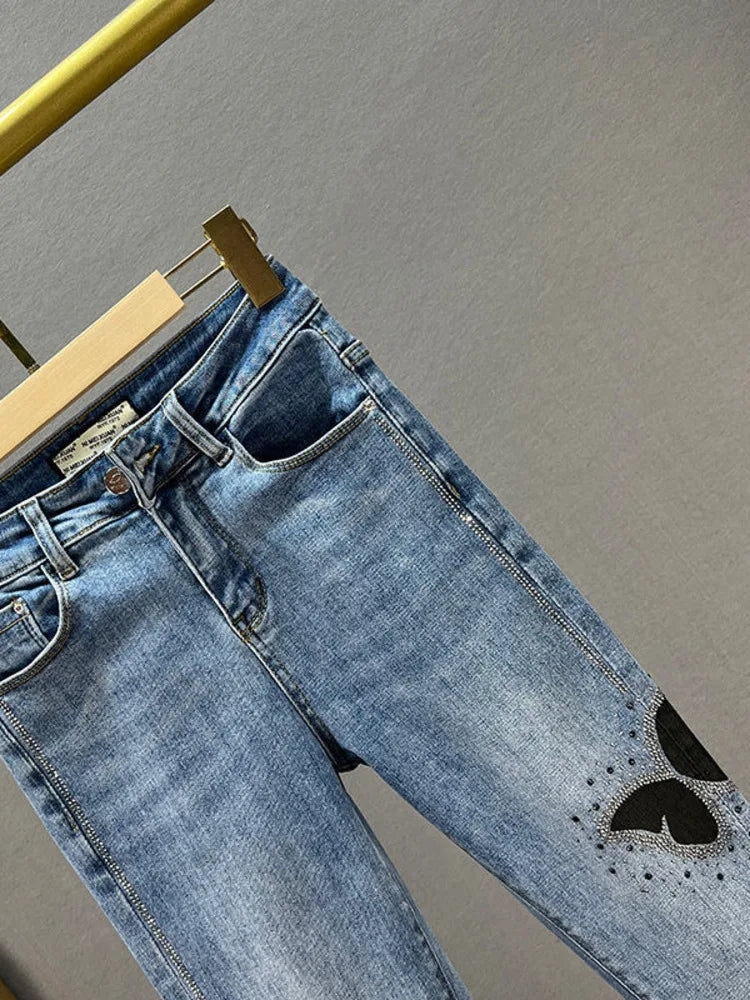 Butterfly Sequins Jeans Women Bling Bling Spring Autumn Woman High Waist Pencil Denim Pants