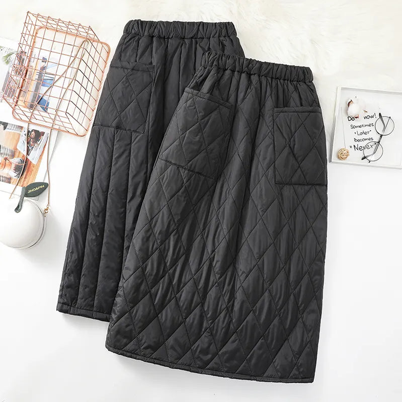 Women'S Skirts Fashion Winter High Waist Skirt New Windproof And Warm Zipper Down Cotton Skirt Large Size Black Skirt