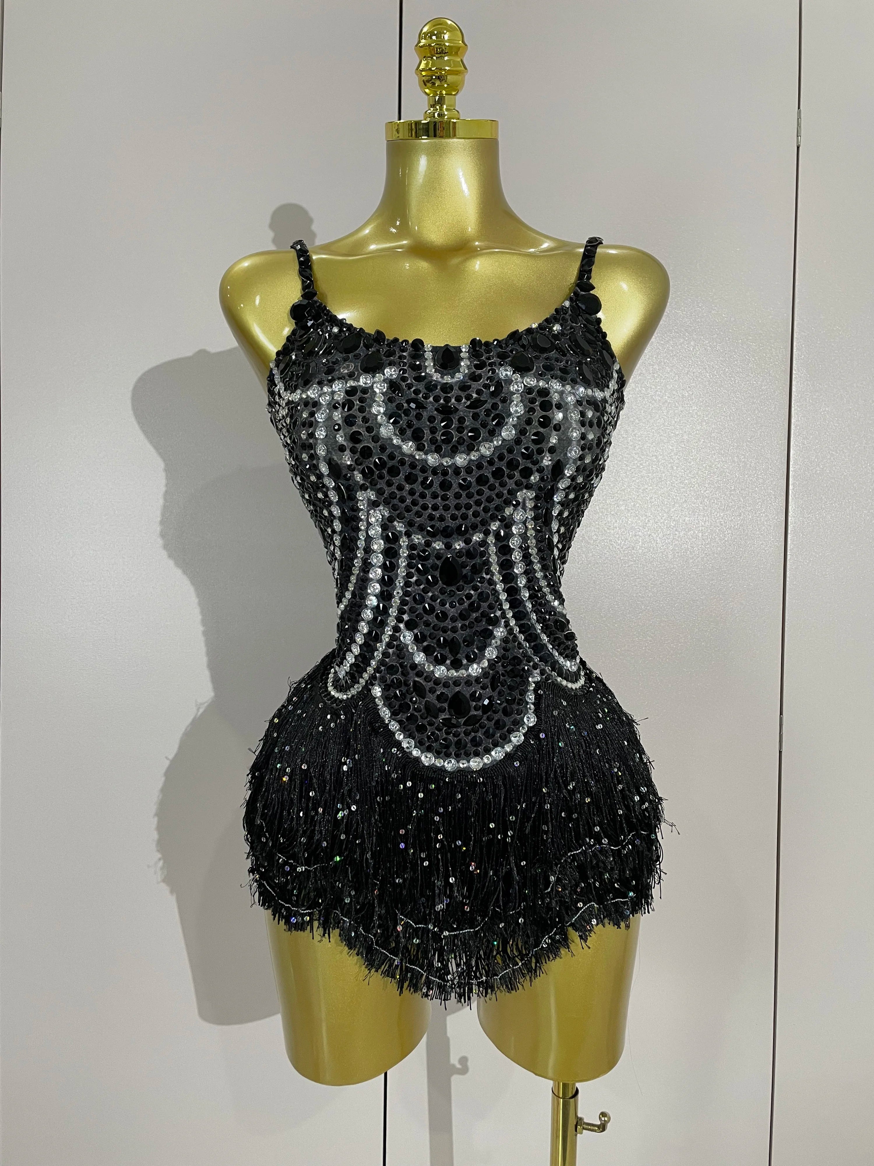 Sparkly Silver Rhinestones Pearl Tassels Bodysuit 2025 New Women Sexy Eveing Birthday Party Nightclub Stage Performance Costume