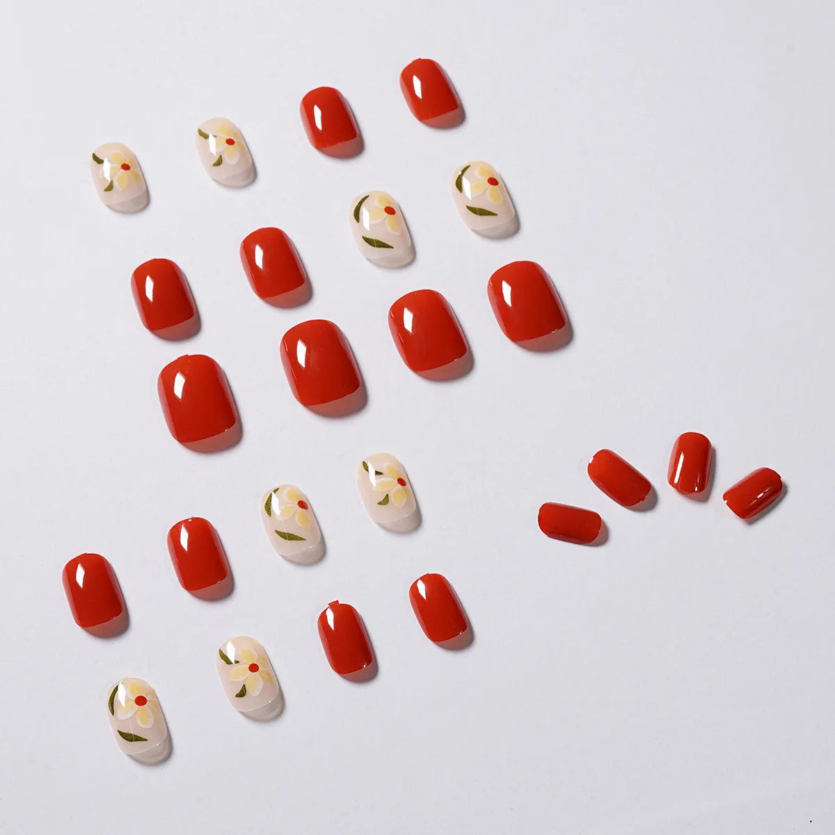24Pcs Iced Camellia Nails Tomato Red Designed with French Acrylic Nail Art Tips for Women&Girl Daily,Party Wear