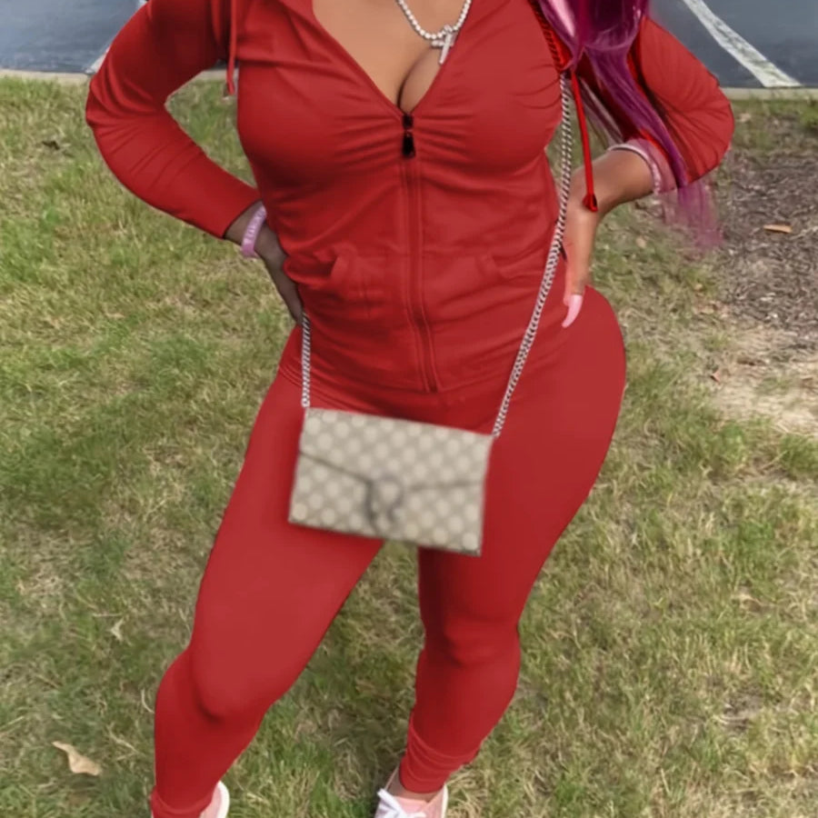 LW Plus Size Autumn Womens Kangaroo Long Sleeve Casual Tracksuit Set  Hooded Collar Pocket Design Two Piece Pants Set Outifits