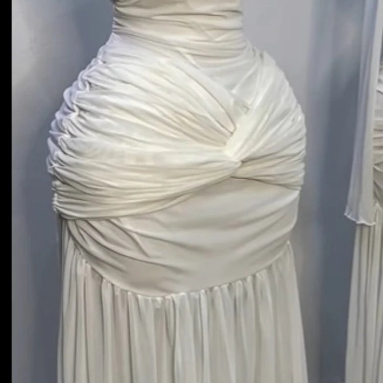 CM.YAYA Women Stacked Ruched Draped High Split Pleated Maxi Long Bodycon Dress 2025 Holiday Birthday Club Party Evening Dresses