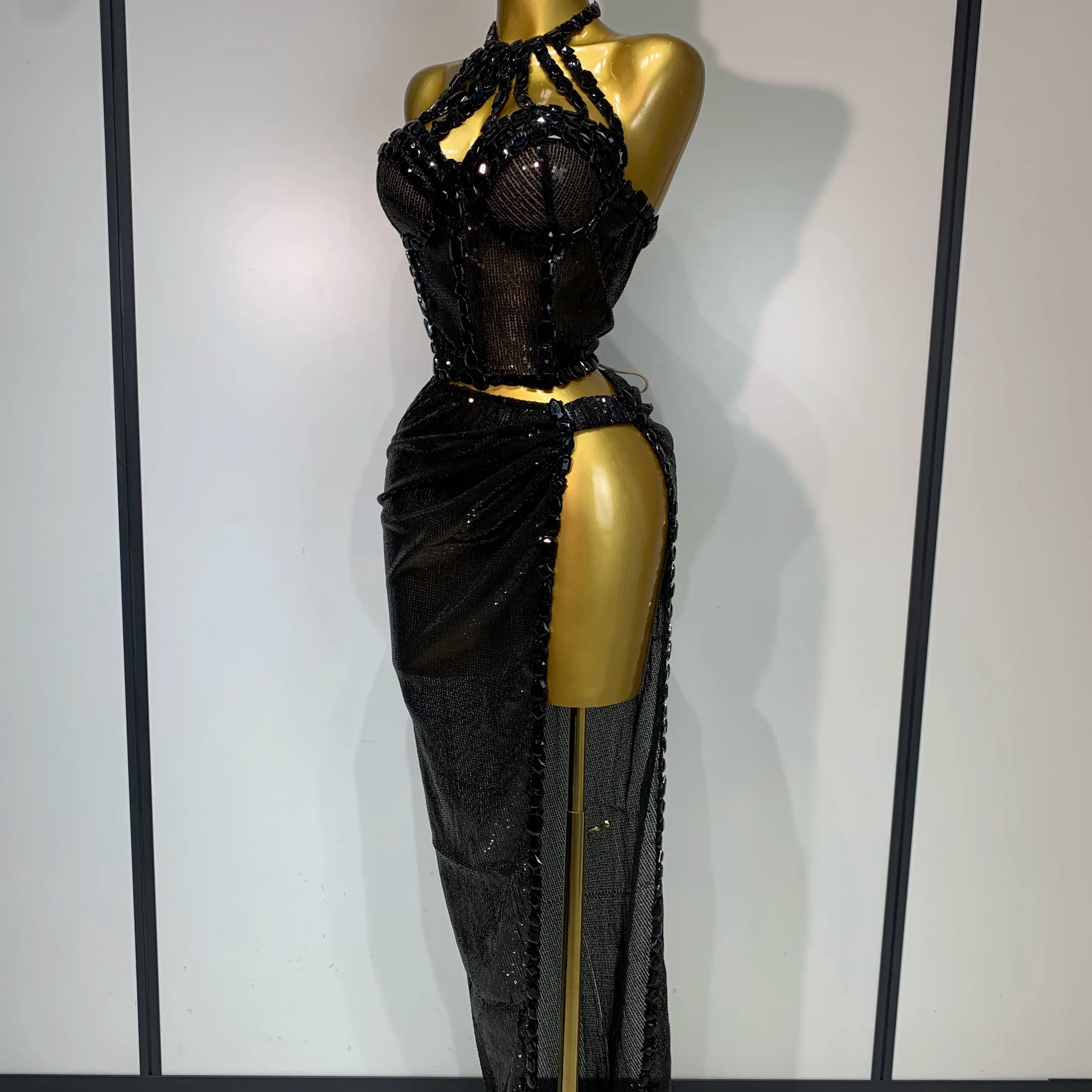 Sexy Shiny Diamond Two Piece Set 2025 Women Evening Celebrate Festival Luxury Birthday Party Nightclub Singer Stage costume
