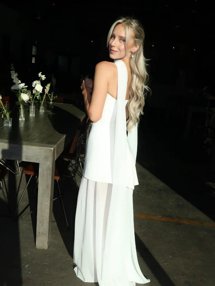 Sexy Off Shoulder With Scarf Maxi Dress For Women Fashion High Waist Sleeveless Backless Long Dresses New Lady Evening Club Robe