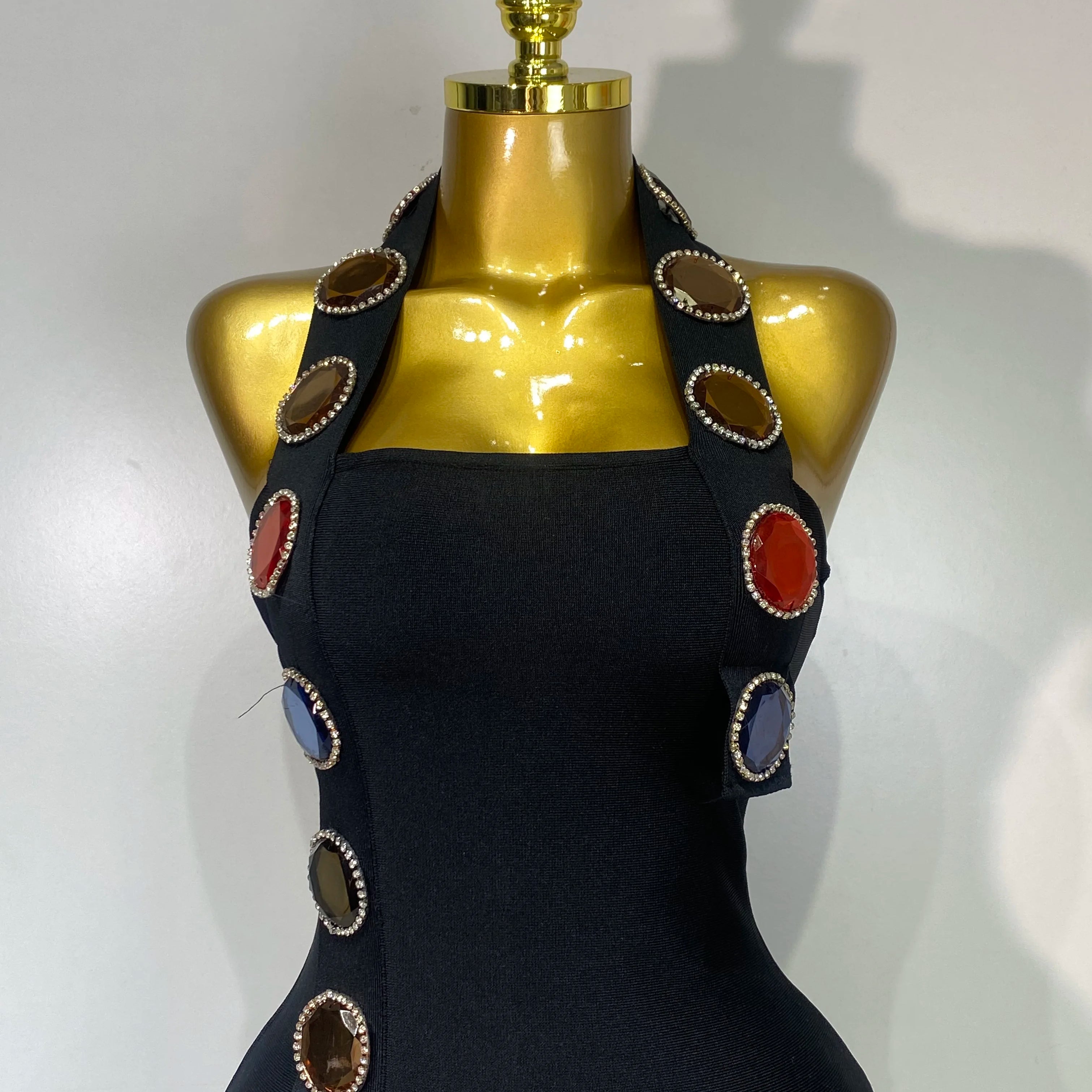 Women Elegant Bandage Bodycon Dress Halter Rhinestons Elastic Dress Luxury Birthday Celebrity Evening Club Party Wedding Dress