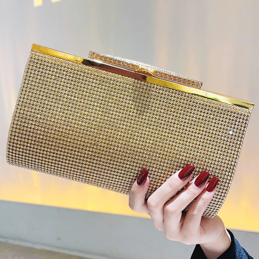 Glitter Rhinestone Clutch For Women Crystal Purse Crossbody For Bridesmaid Wedding Party Handbag Luxury Silver Evening Bag