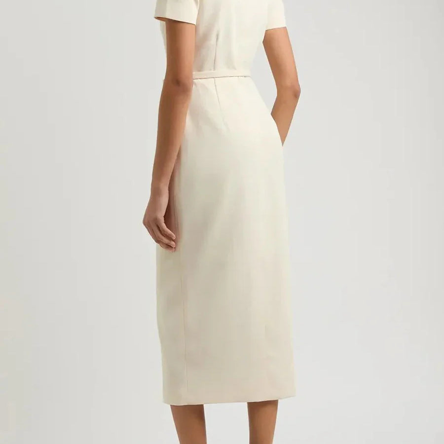 Solid Slimming Spliced Single Breasted Elegant Dresses for Women Square Neck Short Sleeves Split Dress Female New