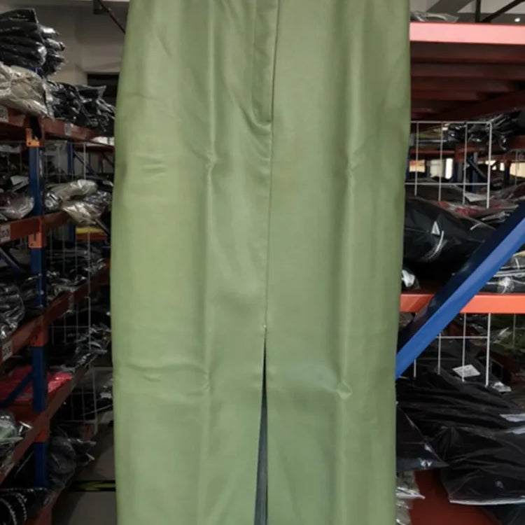 DEAT Fast Delivery New Fashion Korean Female PU Leather High Quality Mid-calf Length Spit Sexy High Waist Skirt AY095