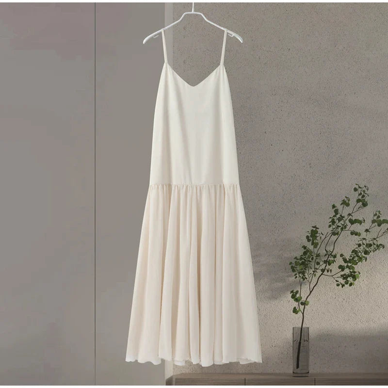 Sexy Beach Maxi Dress Women Sleeveless Patchwork Mesh Spaghetti Strap Dresses Summer Holiday Street Loose Lady Robes As Picture