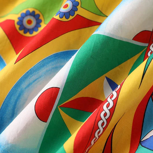 JAMERARY Floral Midi Long Rainbow Stripe Dress Women Fashion Runway Summer A Line Elastic Back Letters Print Vestidos 2023 New