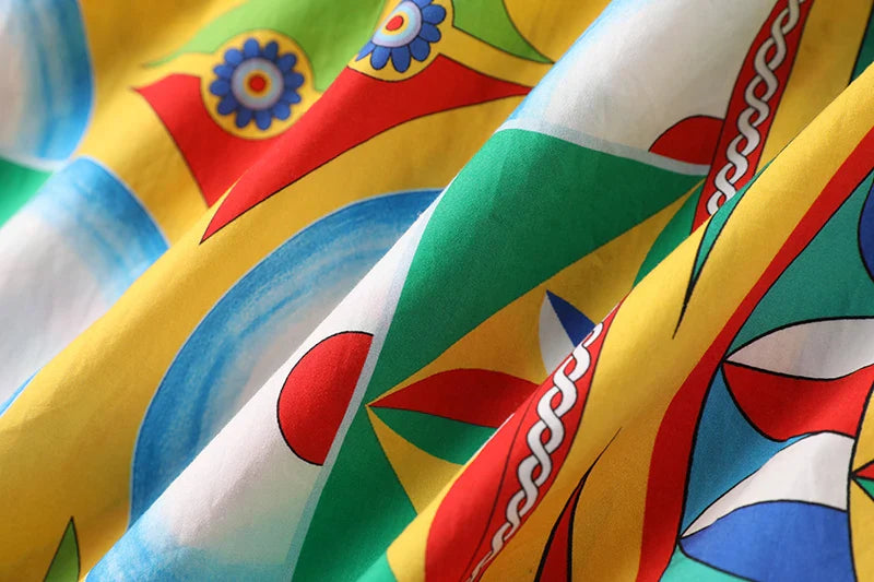 JAMERARY Floral Midi Long Rainbow Stripe Dress Women Fashion Runway Summer A Line Elastic Back Letters Print Vestidos 2023 New