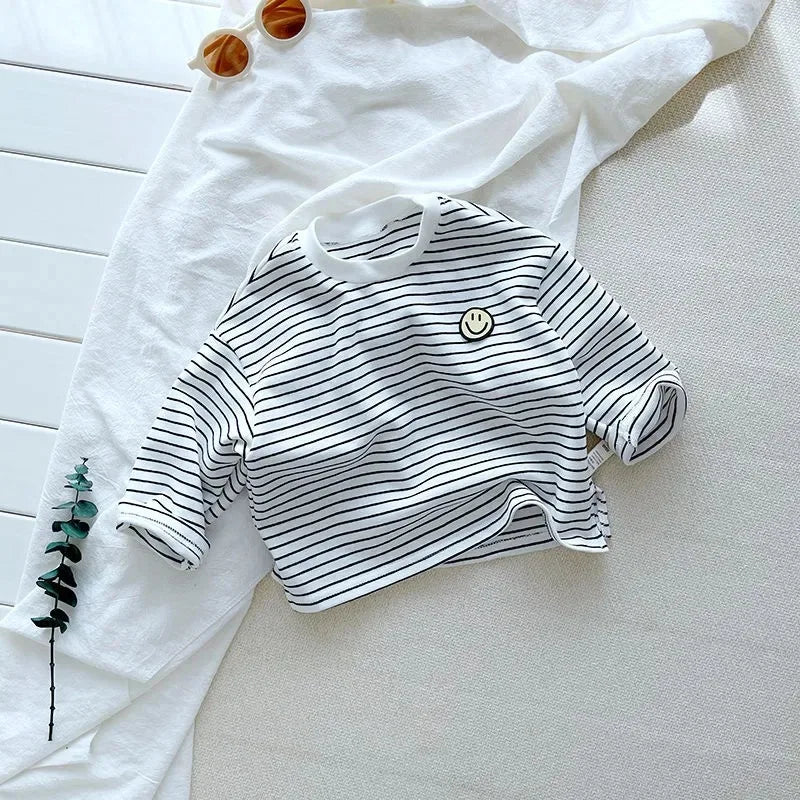 Loose Bottoming Shirt Babies Striped T-shirt 1-6Years Boys Girls Spring Fashion Clothing Kids Long Sleeve Casual Sports Tops p4