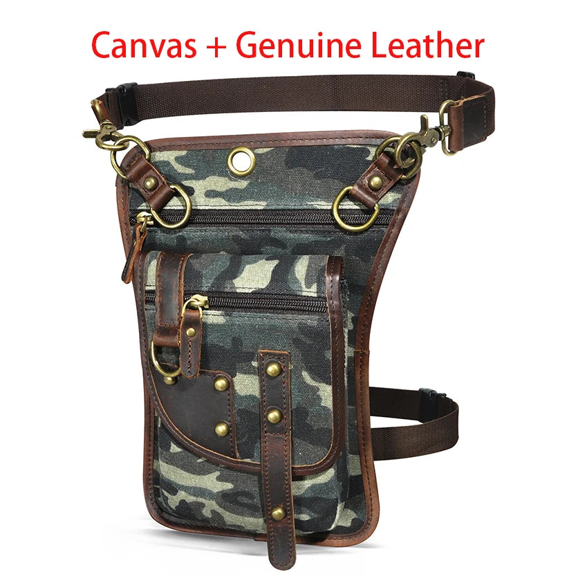 Original Leather Multifunction Men Travel Shoulder Crossbody Messenger Bag Hook Belt Waist Pack Drop Leg Phone Case Bag camouflage4