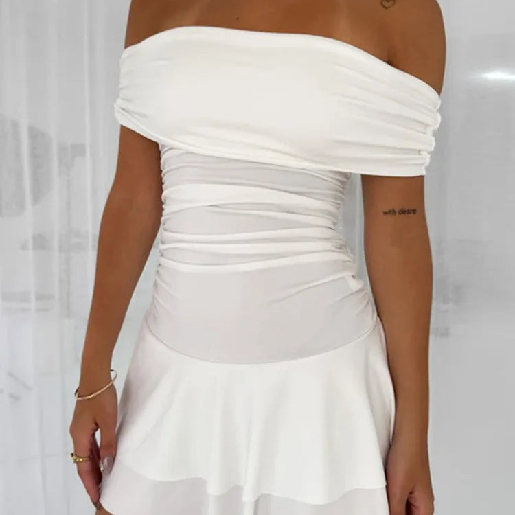 Off-shoulder Strapless Sexy Mini Dress For Women Robe Elegant Sleeveless Backless Ruched Skinny Club Party Dress