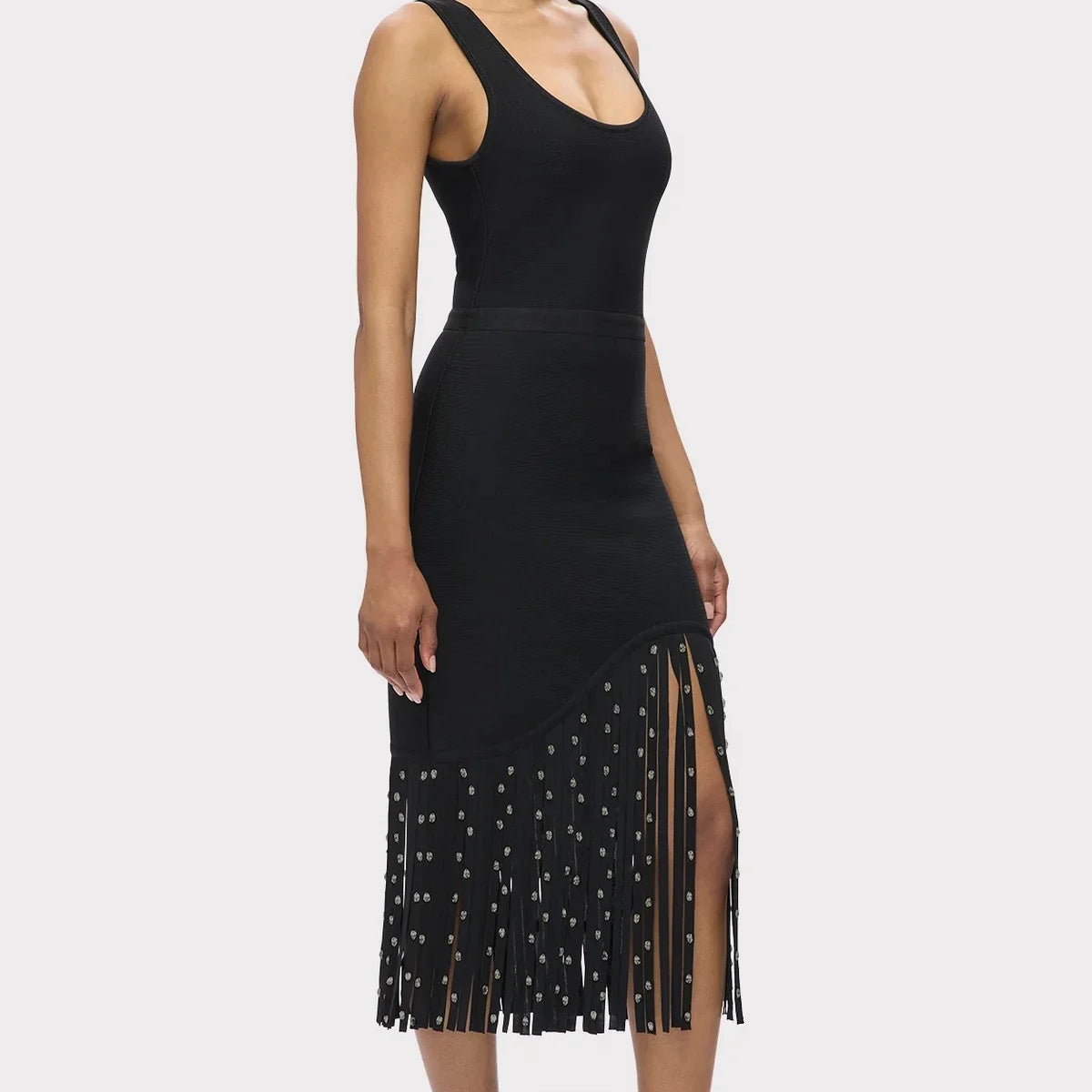 Fashion Crystal Tassel Temperament Suspender Bodycon Bandage Dress Sexy Midi Evening Party Birthday Dresses Vestidos