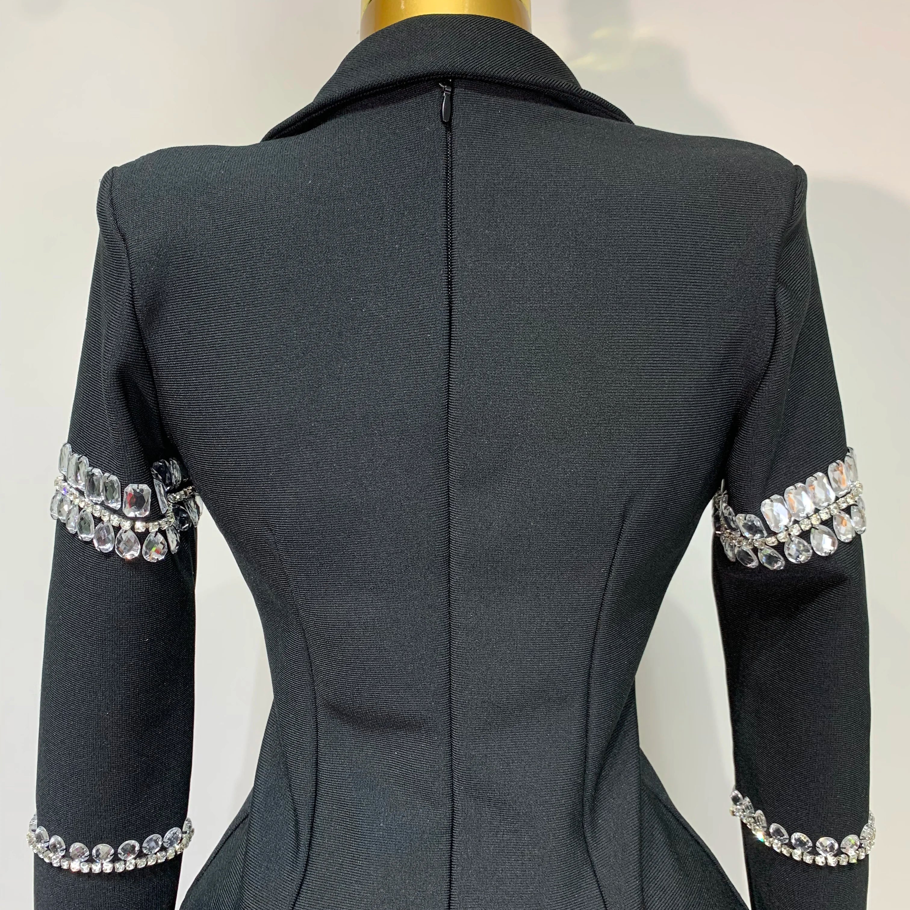 Women Sexy Long Sleeve V Neck Beading Rhinestone Mini Bodycon Bandage Dress 2025 Celebrity  Elegant Evening Party Birthday Dress