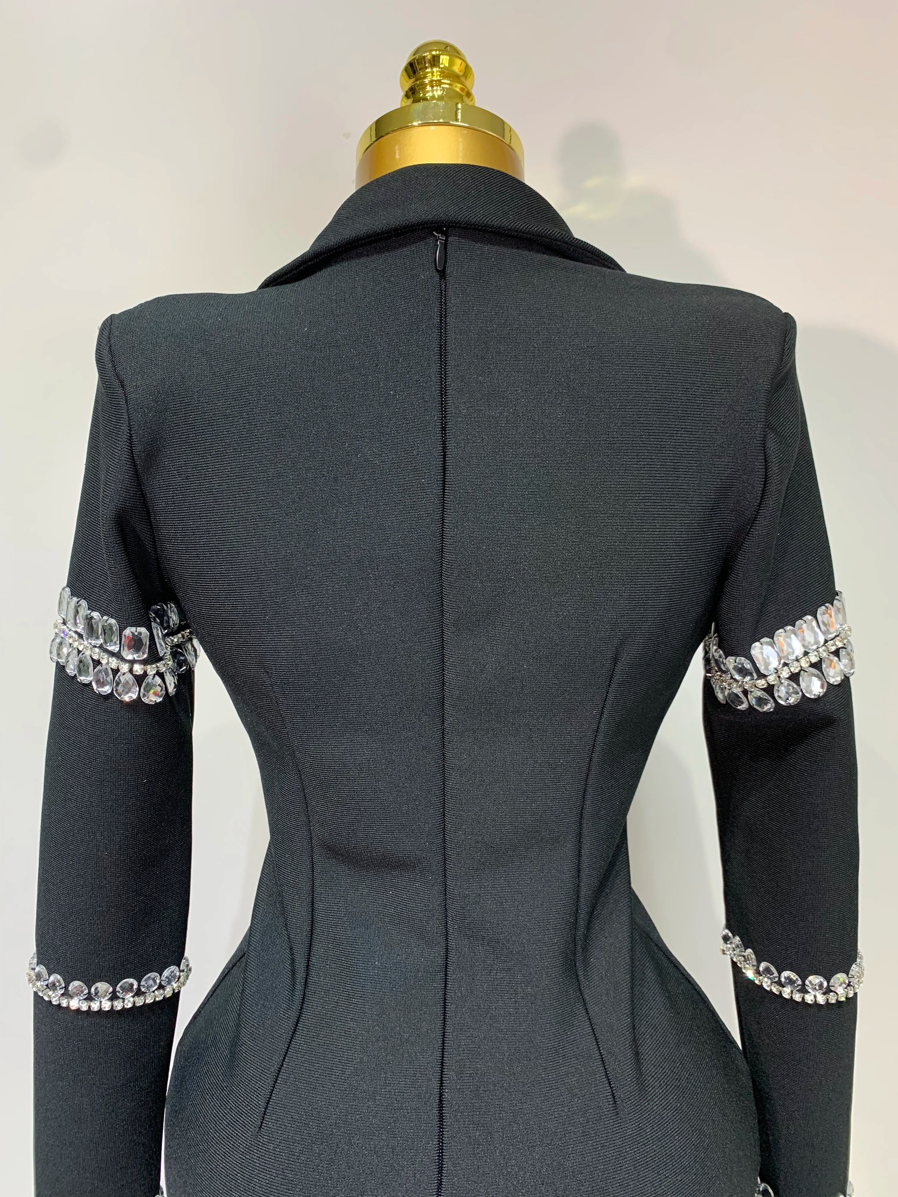 Women Sexy Long Sleeve V Neck Beading Rhinestone Mini Bodycon Bandage Dress 2025 Celebrity  Elegant Evening Party Birthday Dress