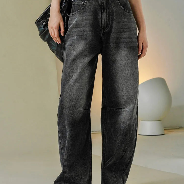 [LANMREM] Vintage Washed Jeans For Women High Waist Straight Wide Leg Denim Pants Streetwear Trousers Spring New 26D8252